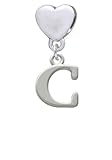 Large Silver Initial -C European Heart Charm Dangle Bead