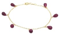 14k Yellow Gold, July Birthstone, Ruby Briolette Bracelet, 7.25"