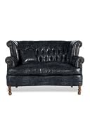 WingBack Loveseat Black Embossed Leather