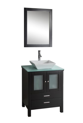 Virtu USA MS-4428-G-ES Brentford 28-Inch Single Sink Bathroom Vanity Set with Tempered Glass Countertop, Espresso Finish On Sale