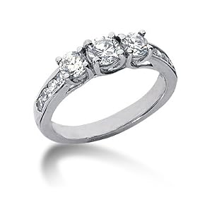 1.15CTW Diamond Three Stone Ring with Side Stones in Palladium
