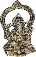 Seated Statue Lord Ganesha Brass Figurine 3 x 2 x 5 inches
