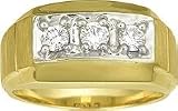 Men's 14K Gold Three Stone Diamond Ring
