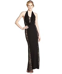 Jersey/Knit Natural   Waistline Cowl Neck Halter Sequined Mesh Maxi Dress 