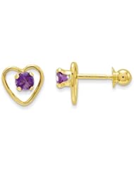 MadiK® Childrens 14K Yellow Gold 3mm Amethyst Birthstone Heart Post Earrings
