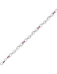 Created Pink Sapphire, Created Opal and Diamond Sterling Silver Bracelet