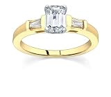 0.9 CT EMERALD DIAMOND 18K YELLOW GOLD RING NEW