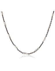 Italian Sterling Silver Rhodium- and Black Rhutenium-Plated Rolo and Diamond-Cut Bar Chain Necklace