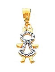 14K Two Tone Gold Girl Charm Family Pendant Jewelry