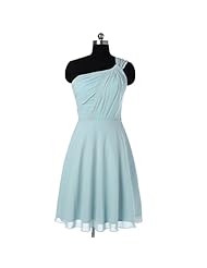 A-line Chiffon Knee Length Short Natural   Waistline Lace One Shoulder Bridesmaid Dress 