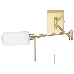 Trio Halogen Gelenkarm Wandleuchte mit Schnurschalter Messing matt Glas opal Ausleuchtung 48 cm