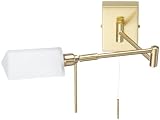 Trio Halogen Gelenkarm Wandleuchte mit Schnurschalter Messing matt Glas opal Ausleuchtung 48 cm