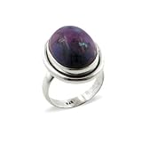 Large Oval Genuine Purple Turquoise Sterling Silver Ring (Size 4,5,6,7,8,9,10)