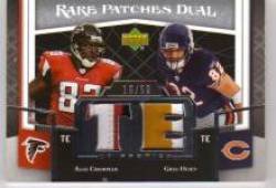 2007 Upper Deck Premier Rare Patches Dual #CO Alge Crumpler/Greg Olsen - Atlanta Falcons/Chicao Bears (Piece of Authentic Game-Worn Premier Jersey - Serial #d to 50 ) (Football Cards)