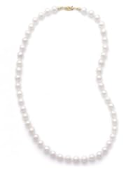 MMA Silver - 30 inch 7.5-8mm Grade AA Cultured Akoya Pearl Necklace Individually Knotted with a 14K Yellow Gold Clasp