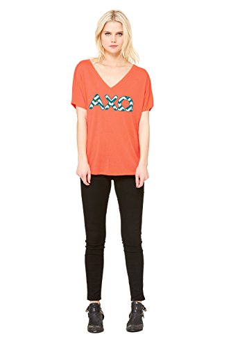 Alpha Chi Omega (AXO) | Licensed Greek Flowy Ladies' V-neck Coral T-shirt