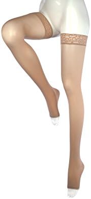 medivenComfort for Women, 15-20 mmHg, Thigh High Stockings w/Lace Top-Band, Open Toe