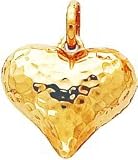 14K Gold Hammered Puffed Heart Pendant