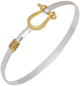 Sterling Silver Two Toned Lucky Horseshoe Bangle Bracelet