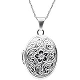 Clevereve's Sterling Silver 23.58X16.87 Oval Locket With Scroll & Flower Pattern