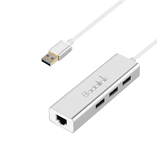 USB 3.0 Hub - Badalink Premium 3 Port Aluminum USB 3.0 with RJ45 10/100/1000 Gigabit Ethernet Adapter Converter LAN Adapter for Apple Macbook Pro Air, iMac, Mac Mini, ChromeBook Pixel, Surface Pro