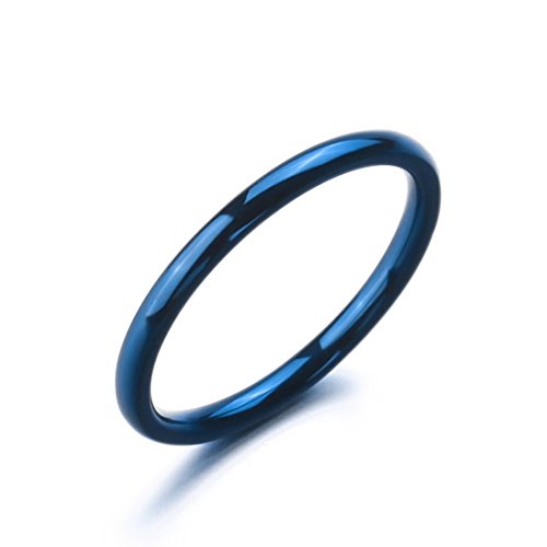 Men,Women's Wide 2mm Stainless Steel Rings Band Blue Wedding Polished