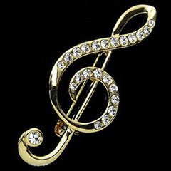 Clear Austrian Rhinestone Music Note Gold-Tone Brooch Pin