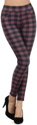 fashion MIC Women's Mini Checkered Slim Fit Pants (Large, Red - Large Checkers)
