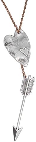 Fabu Jewelry Handmade 32'' 2-tone Link Chain Necklace with Hammered Heart Pendant and Slip Through Arrow Pendant