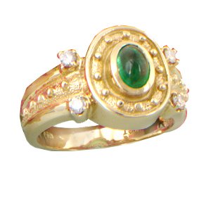 14K .70 CT Emerald & Diamond Etruscan Band