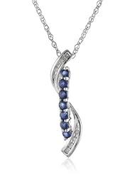 Sterling Silver Blue Sapphire or Ruby and Diamond Stick Pendant Necklace (0.04 cttw, I-J Color, I2-I3 Clarity), 18"