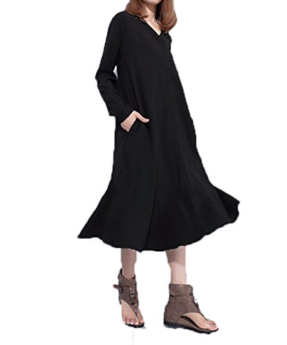 (ドチィン)DaoCheng レディース 秋 無地 ロング丈 長袖 ワンピース フレアブラウス ゆったり カジュアル シフォン ブラック ワンピース マキシ ロング ワンピース パーティードレス 演奏会 結婚式 キャバ フォーマル