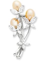 Sterling Silver Freshwater Pearl & CZ Floral Pin - QP884