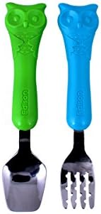 Baby Spoon and Fork Sets with a Portable Box (Baby(1.2X5.5), Owl Green/Blue)
