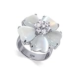 .925 Sterling Silver Cubic Zirconia Mother of Pearl Flower Ring