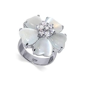 Click here to buy .925 Sterling Silver Cubic Zirconia Mother of Pearl Flower Ring by Gem Avenue.