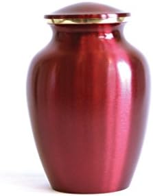Handmade Classic Brass Pet Urn with Crimson Finish Includes Free Liberty Microfiber Cleaning Cloth