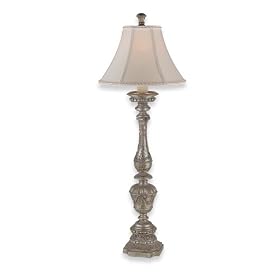 Royce Lighting RTL2149OES Mediterranean Table Lamp Olde English Silver with Beige Silk Shade