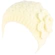 Crochet Flower Gold Knit Beanie Skull Winter Hat Ivory