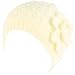 Crochet Flower Gold Knit Beanie Skull Winter Hat Ivory