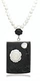 Sterling Silver Carved Agate & Mother-of-Pearl Floral Motif Pendant, 18"