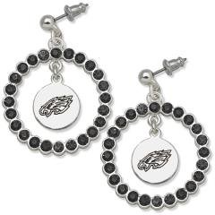 NFL Officially Licensed Philadelphia Eagles Earrings - Black Crystals & Logo