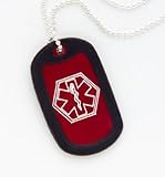 Medical Alert ID RED Adult Dog Tag Necklace ~Diabetes~