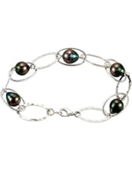 Clevereves Sterling Silver 09.00mm 08.00 Inch Tahitian Cultured Pearl Bracelet