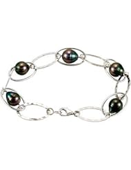 Sterling Silver 09.00mm/08.00 Inch Tahitian Cultured Pearl Bracelet