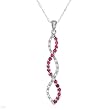 Necklace With Precious Stones - Genuine Diamonds and Sapphires Made of White Gold Length 18in