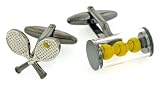 Unusual tennis racket and balls cufflinks with presentation box