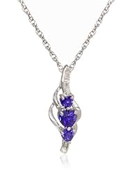 Sterling Silver Triple Heart Created-Blue-Sapphire Diamond Pendant Necklace (0.02 cttw, I-J Color, I2-I3 Clarity), 18"