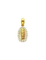 14K Yellow and Rose 2 Tone Gold Religious Mary Guadlupe CZ Cubic Zirconia Charm Pendant