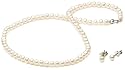 Sterling Silver Freshwater Cultured Pearl 4-4.5mm Children's Necklace and Earring Set, 13"